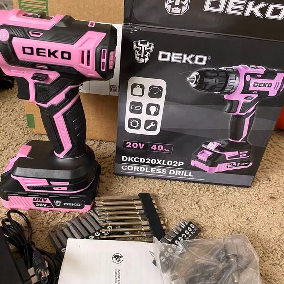 Pink Cordless Power Drill 20V Electric Power Drill Tool Set - Picture 2 of 6